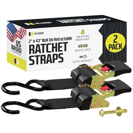 Dc Cargo 2in X 43in Bolt-On Retractable Ratchet Straps, 2PK 243RRBO-2
